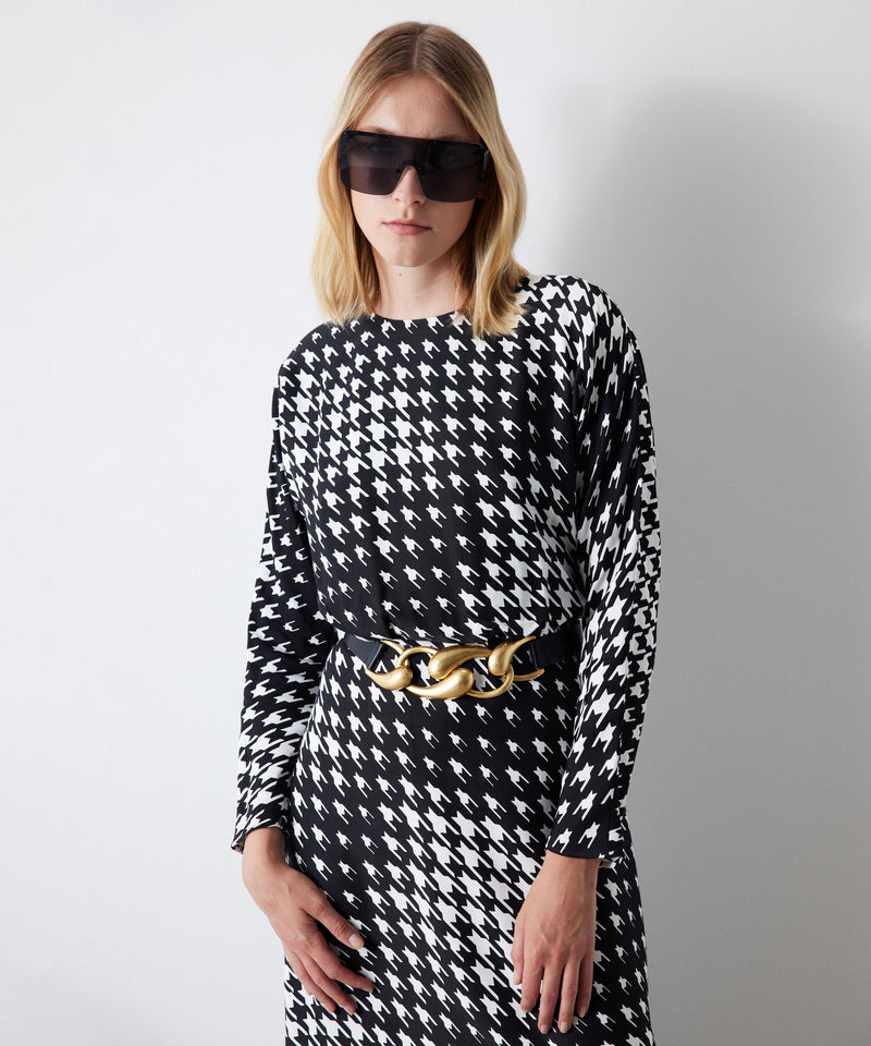 Ipekyol Houndstooth Pattern Midi Dress White