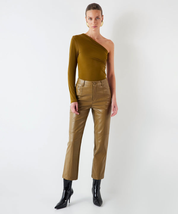 Ipekyol Straight Fit Leather Look Trousers Olive