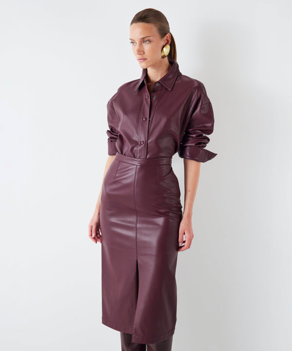 Ipekyol Leather Look Slit Skirt Dark Purple