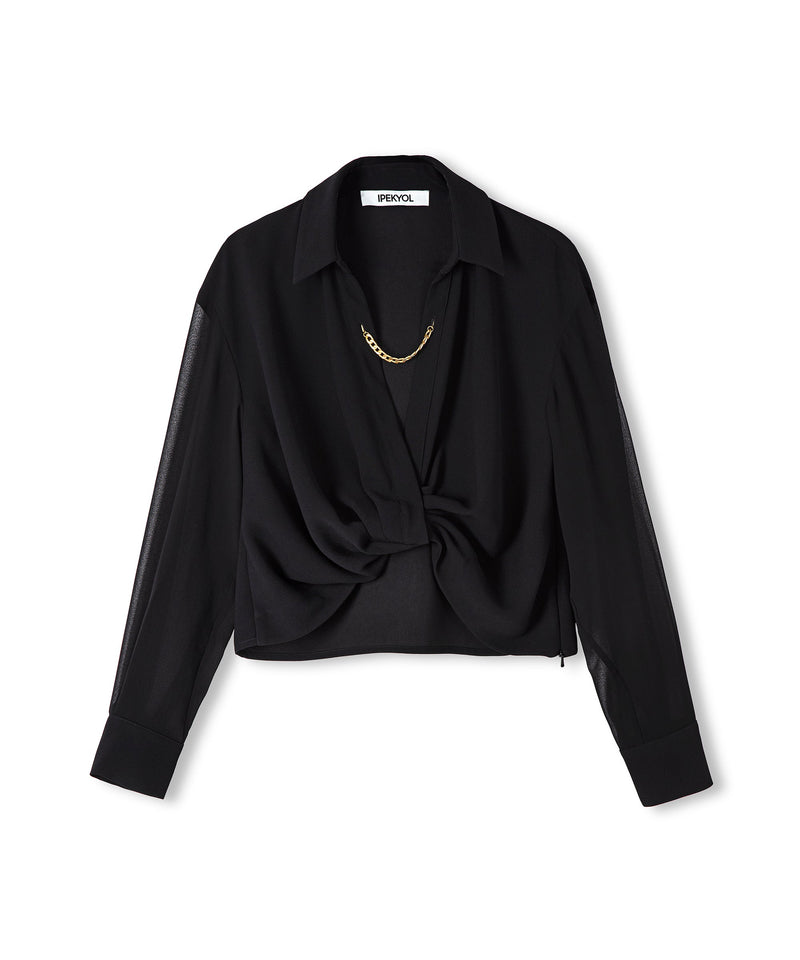 Ipekyol Crop Blouse With Chain Accessories Black