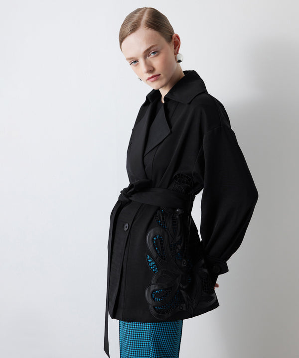 Ipekyol Embroidered Applique Solid Coat Black