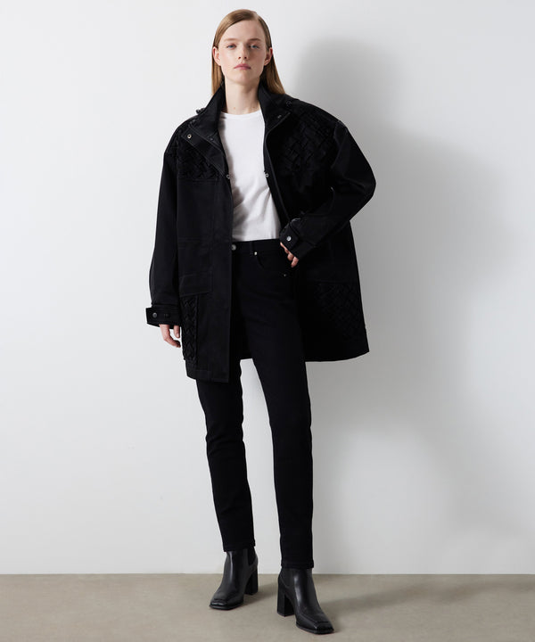 Ipekyol Shiny Textured Hooded Coat Black