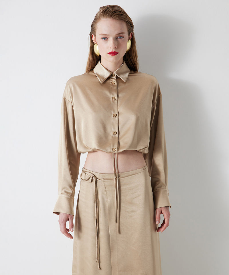 Ipekyol Adjustable Waist Satin Crop Shirt Natural