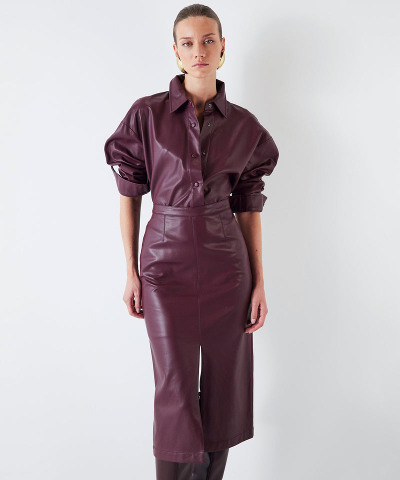 Ipekyol Leather Look Low-Cut Back Shirt Dark Purple