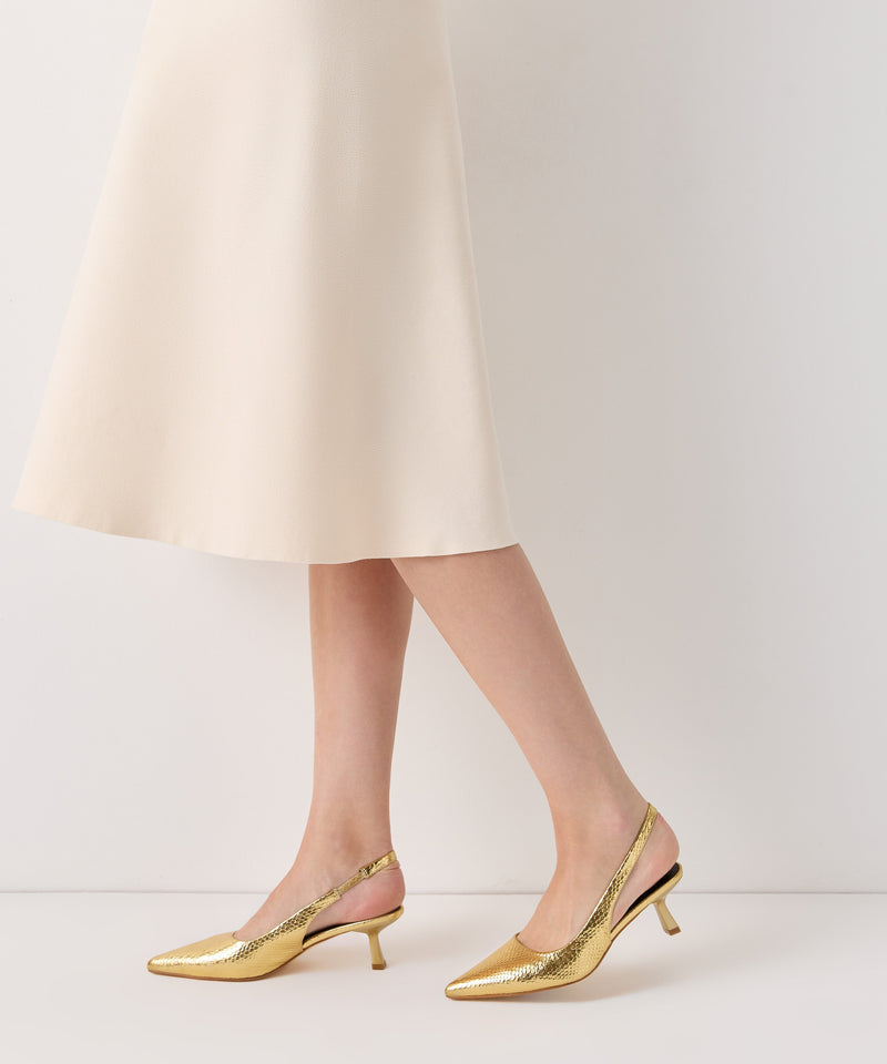 Ipekyol Shiny Textured Sling Back Heels Gold