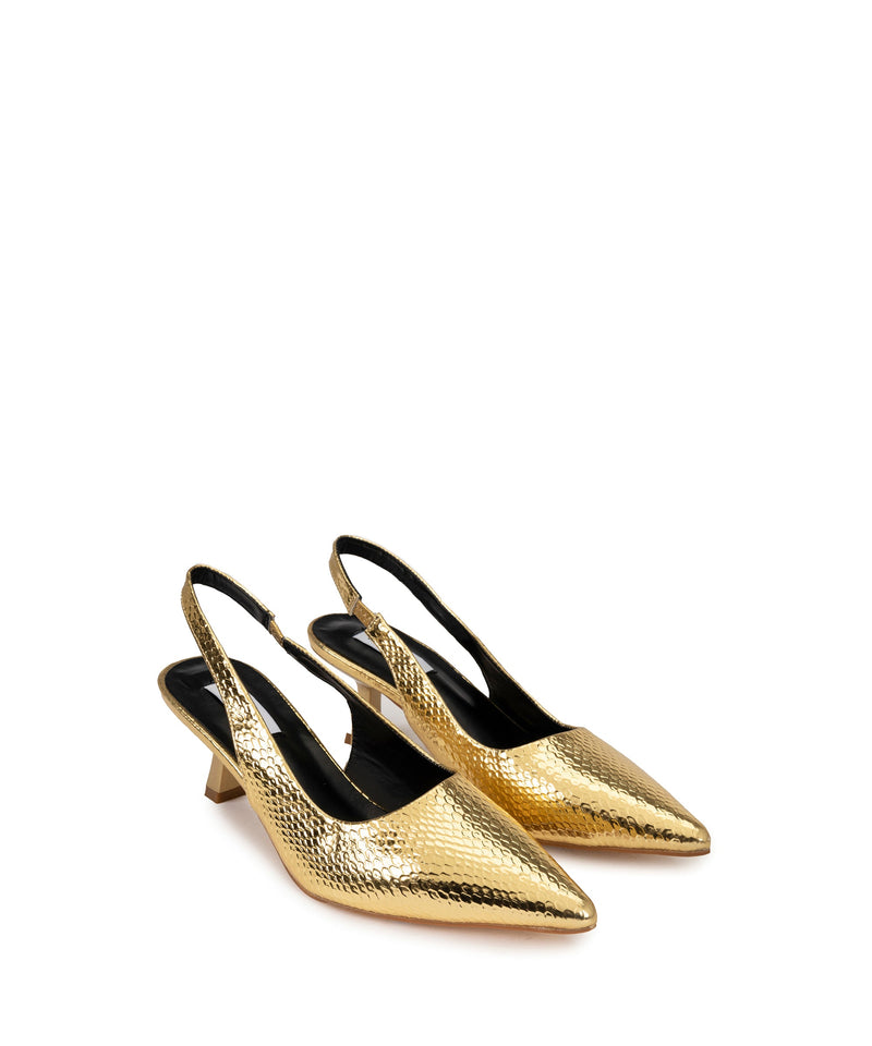 Ipekyol Shiny Textured Sling Back Heels Gold