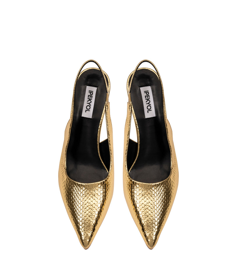 Ipekyol Shiny Textured Sling Back Heels Gold