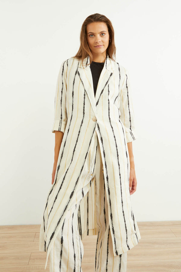 Souvenir Lurex Striped Long Coat White/Black
