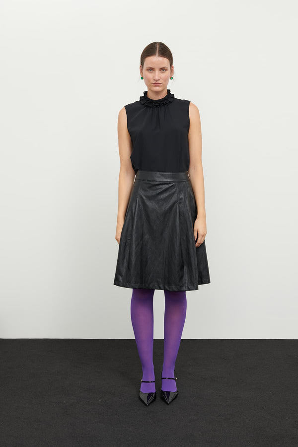Roman Pu Leather Pleated Skirt Black