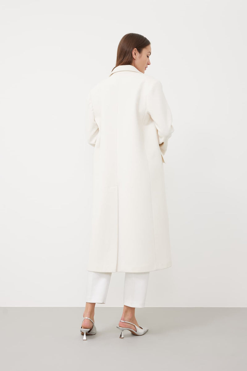 Roman Single Breasted Midi Coat Off White