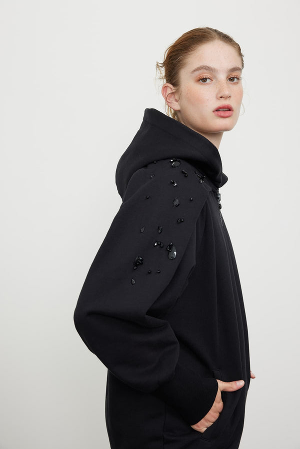 Roman Stone-Embellished Hoodie Sweatshirt Black