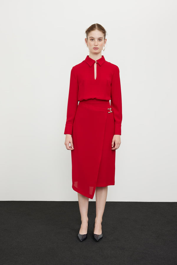 Roman Midi Dress With Buckle Accessories Red