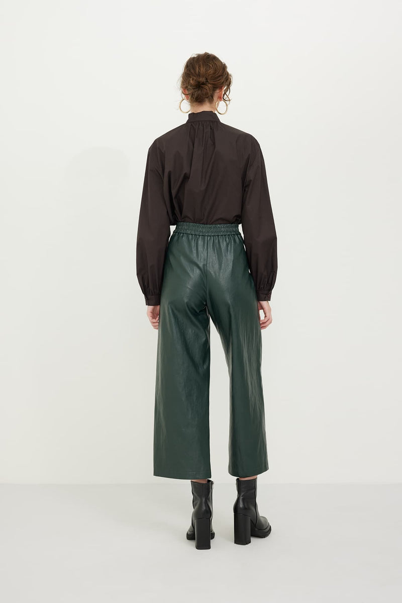 Roman Wide Leg Leather Trousers Green