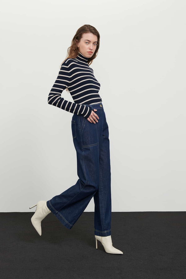 Roman Denim Stitched Detail Trousers Navy