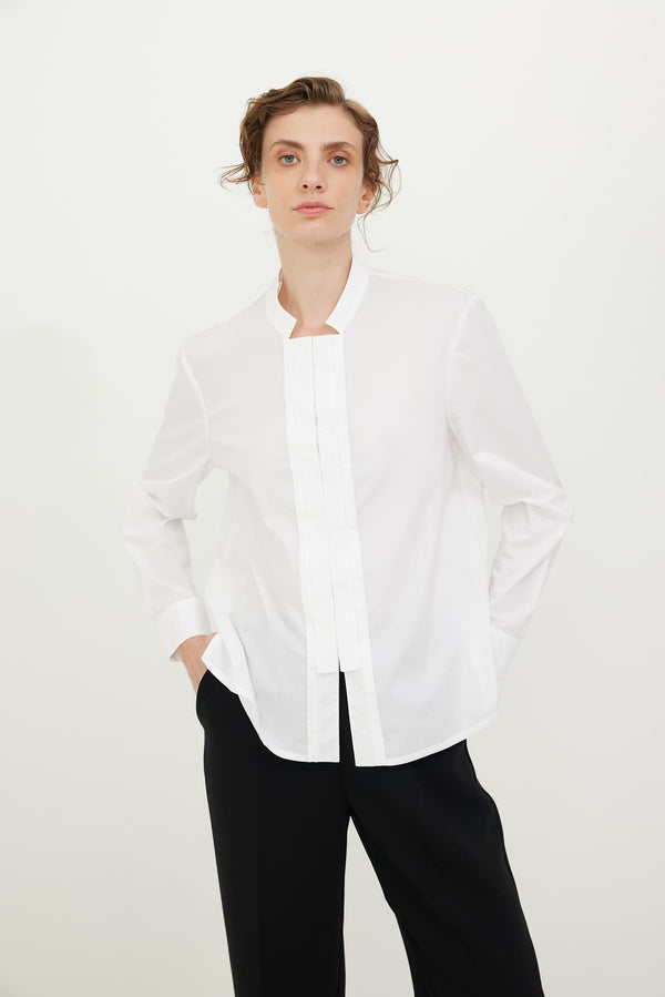 Roman Pintuck Solid Poplin Shirt White