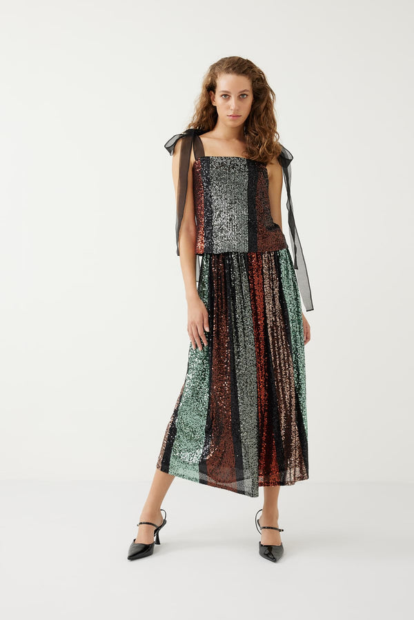 Roman Sequined-Embellished Patterned Blouse Multi Color