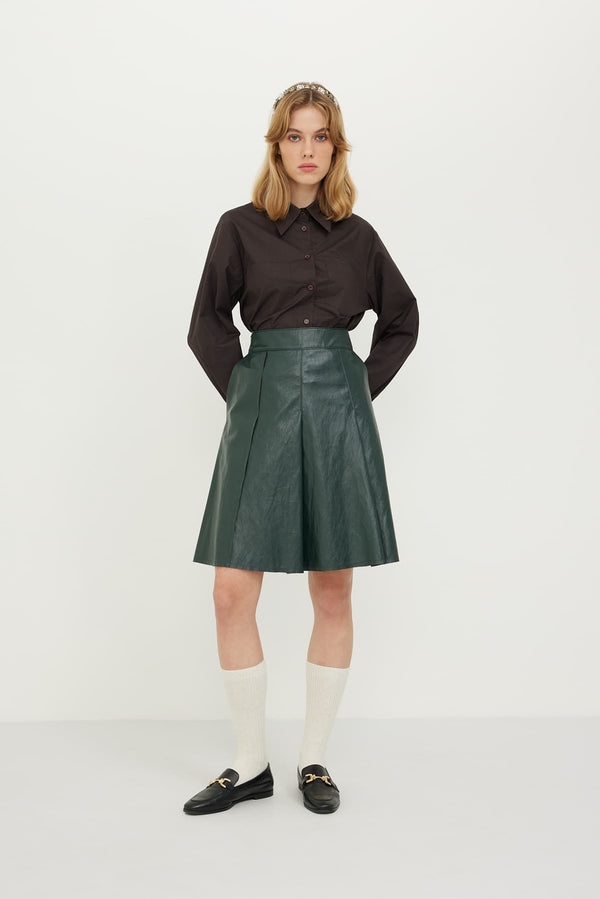 Roman Leather Pleated Skirt Green
