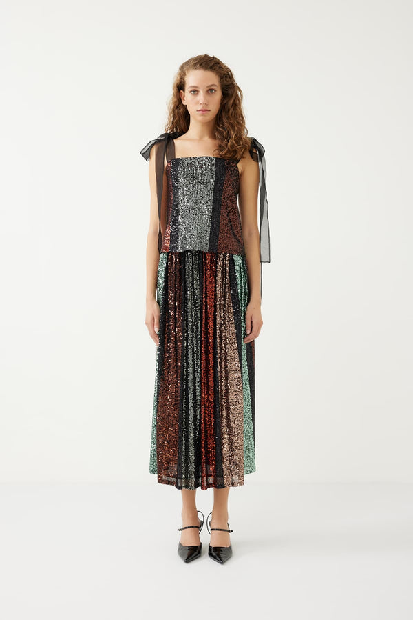 Roman Sequined-Embellished Patterned Skirt Multi Color
