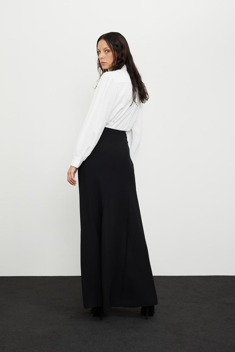 Roman Solid Crepe Maxi Skirt  Black