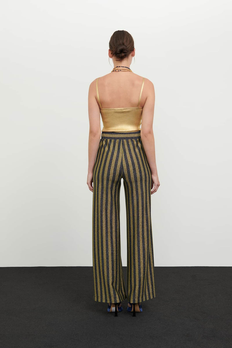 Roman Striped Lurex Wide Trousers Multi Color