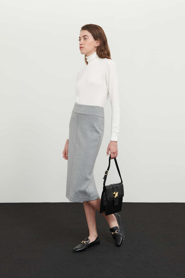 Roman Solid Slim Fit Midi Skirt Grey