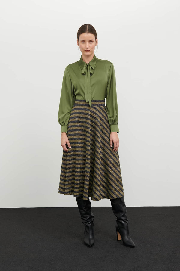 Roman Striped Lurex Midi Skirt Multi Color