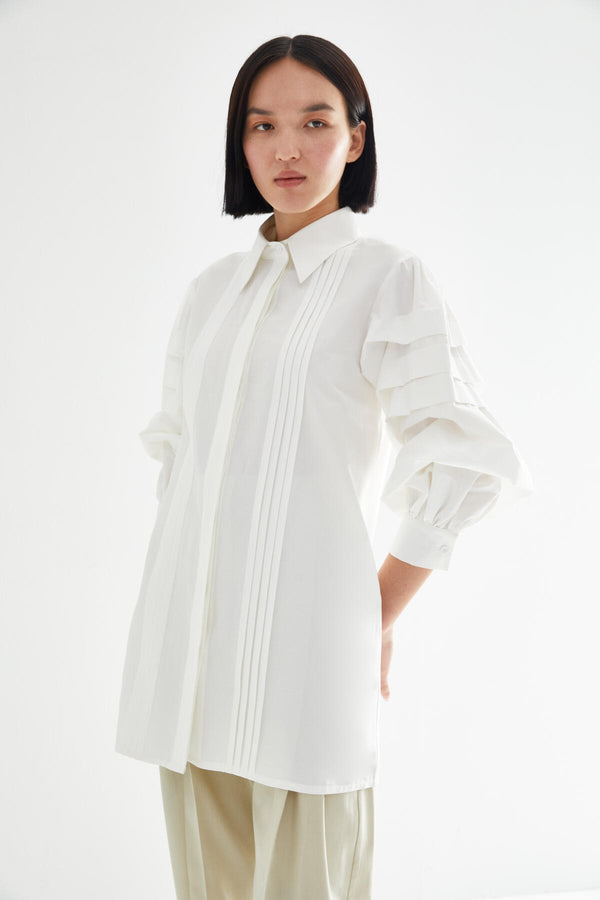 Kevsersarioglu Folded Sleeve Poplin Shirt White
