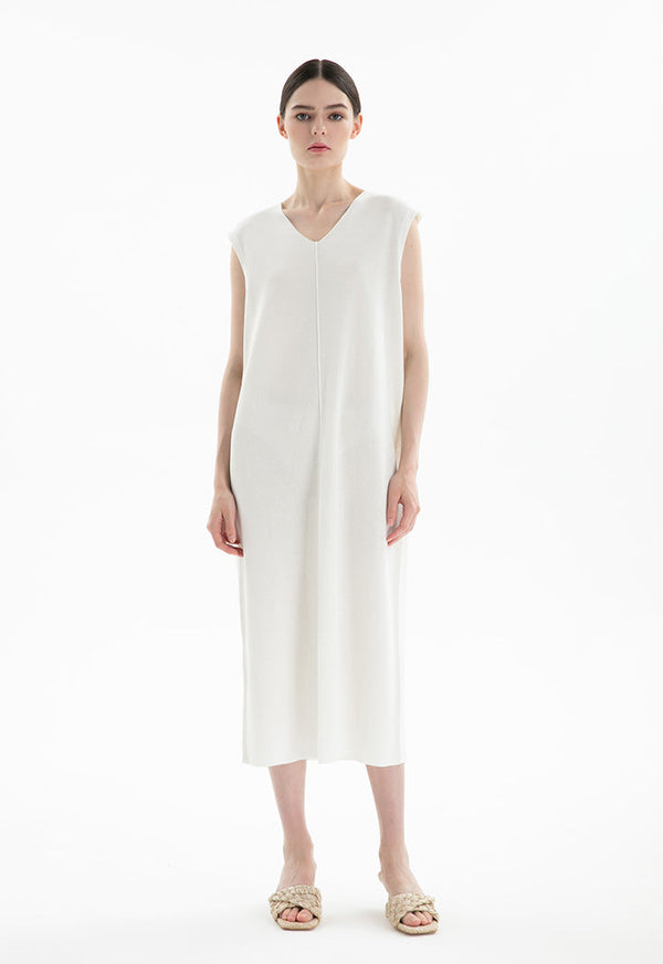Choice Sleeveless Solid Knit Maxi Dress Cream-Off White