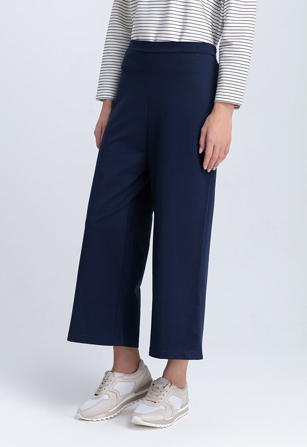 Choice Solid Color Elasticated Back Waist Pants Navy