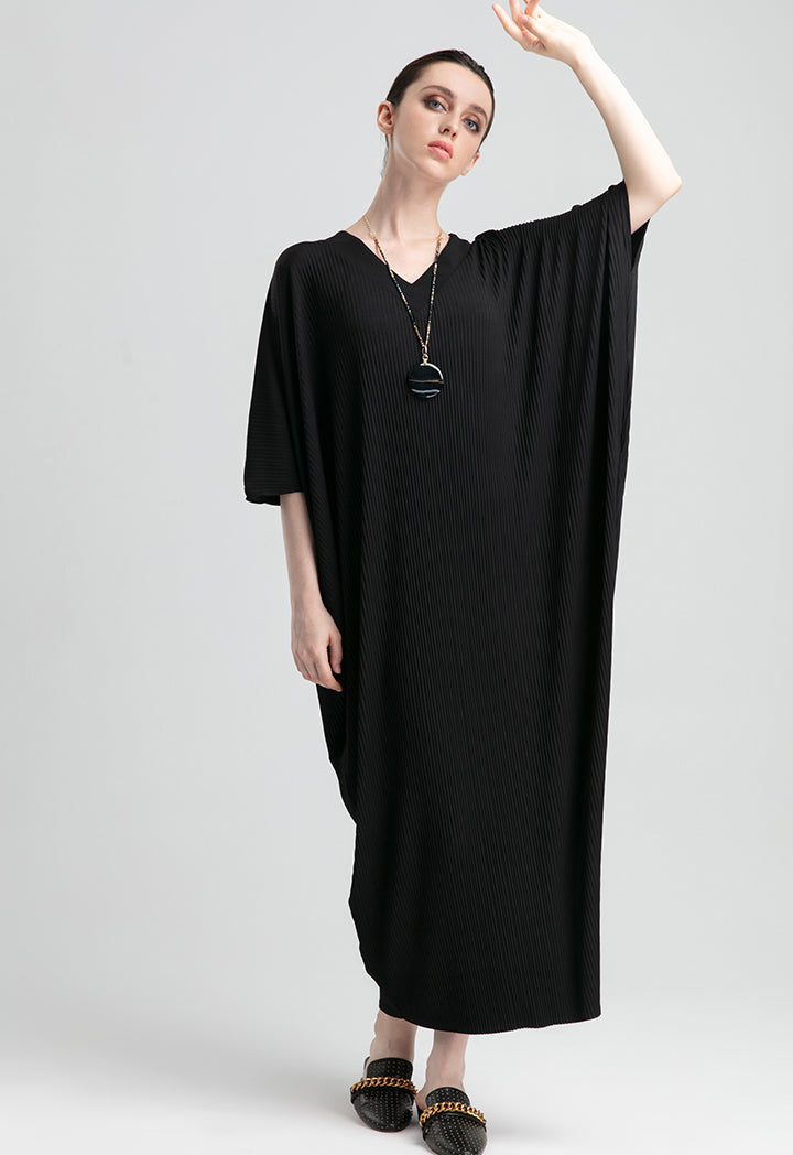 Choice Pleated Stretch Jersey Kaftan Maxi Dress Black