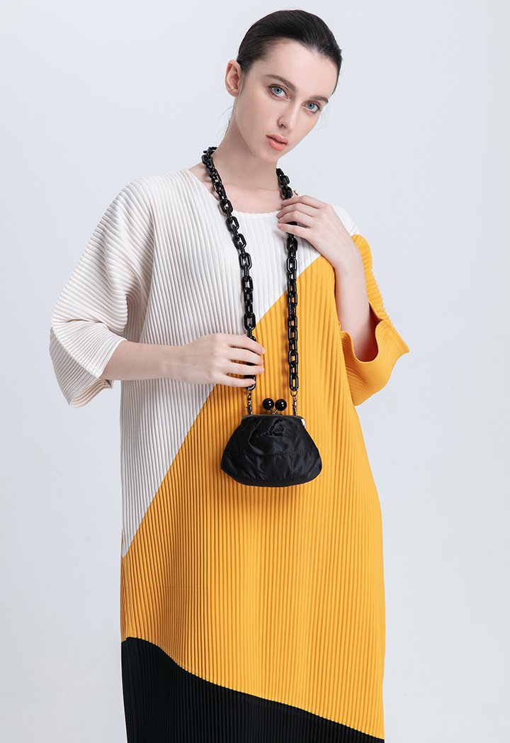 Choice Electric Pleated Color Block Dolman Sleeve Dress Multi Color