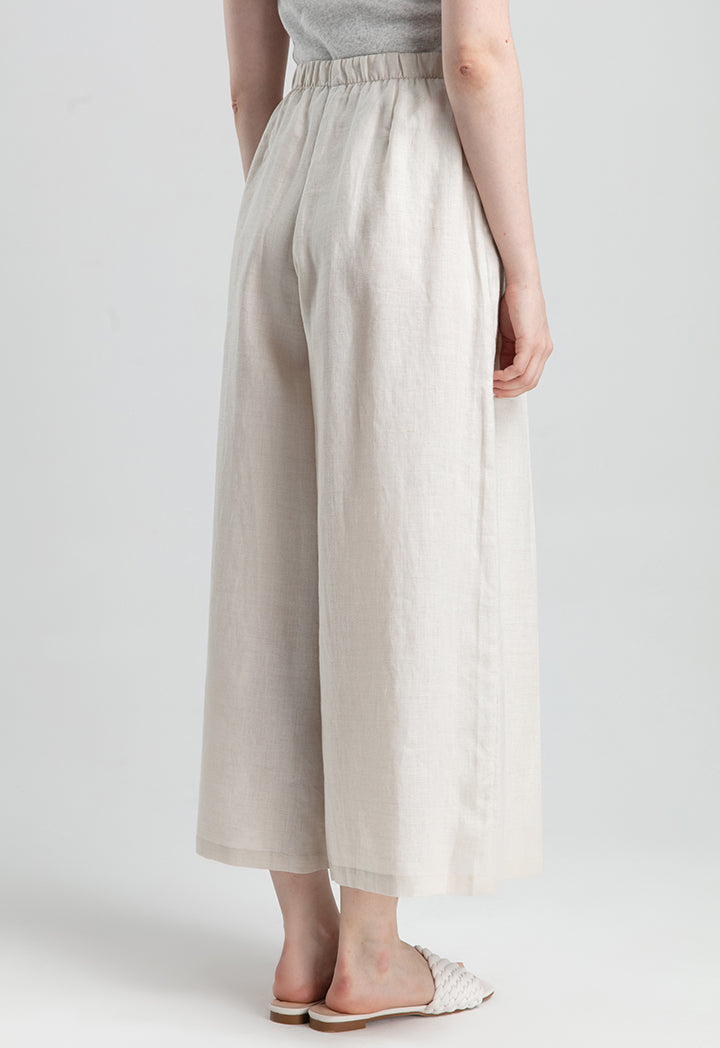 Choice Solid Color Linen Wide Leg Pants Beige Melange