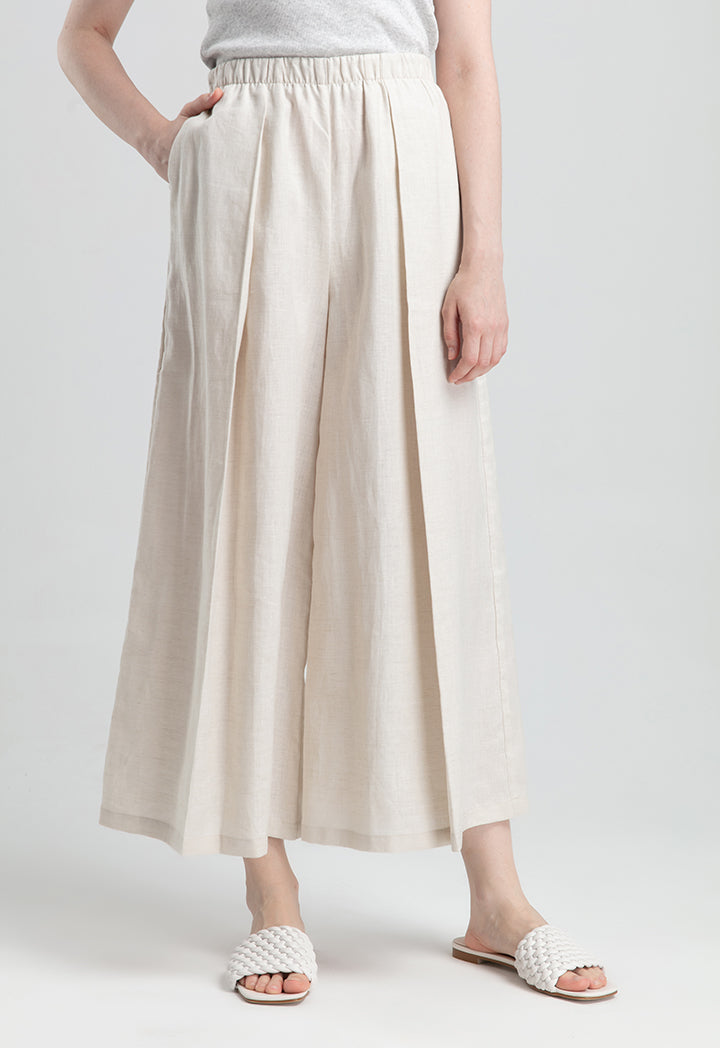 Choice Solid Color Linen Wide Leg Pants Beige Melange