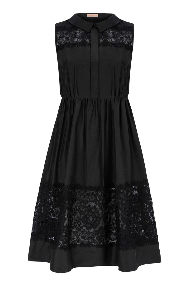 Machka Sleeveless Lace Detail A-Line Short Shirt Dress Black