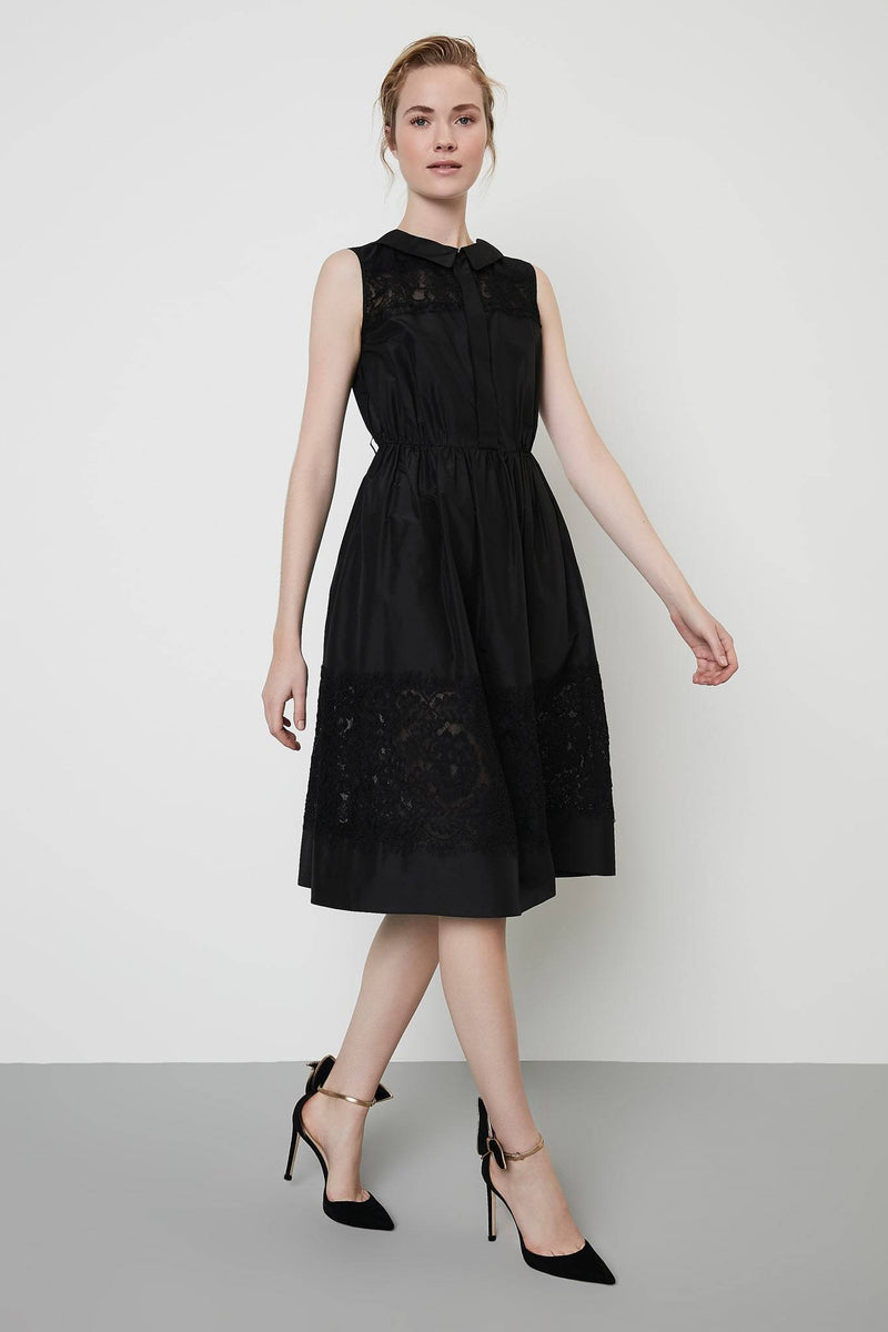 Machka Sleeveless Lace Detail A-Line Short Shirt Dress Black