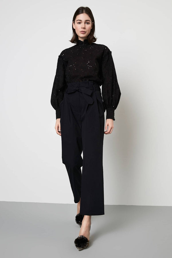 Machka High Waist Belted Straight Cut Trouser Black