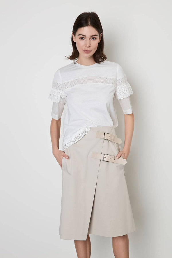 Machka Overlap Belt Edge A-Line Skirt Beige