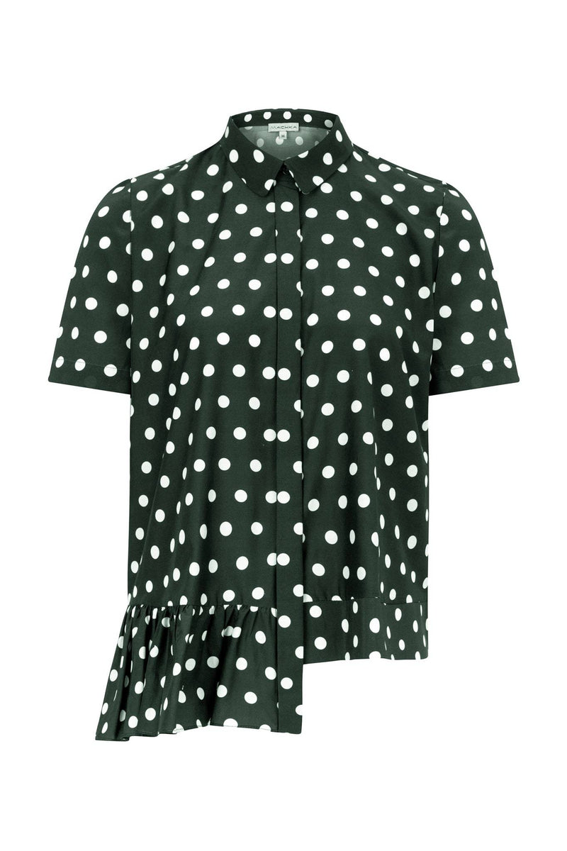 Machka Polka Dot Short Sleeve Asymmetrical Hem Blouse Green