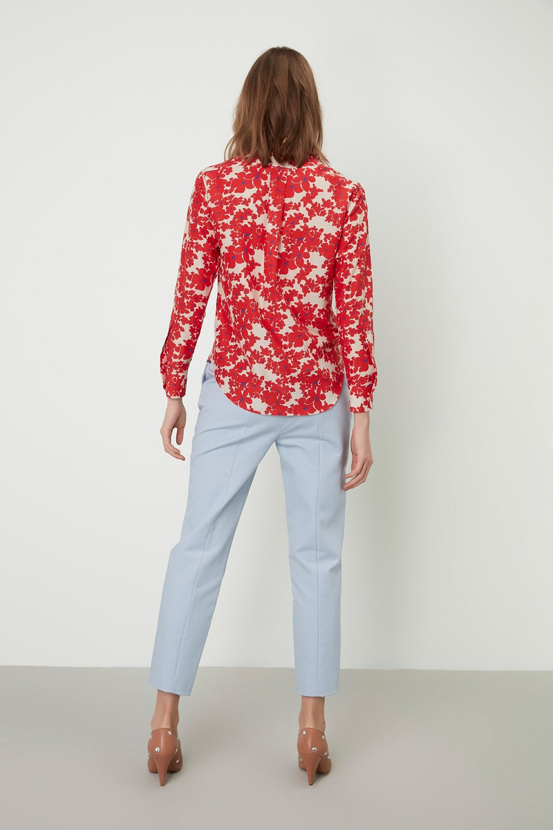 Machka Floral Print Long Sleeve Embellished Shirt Red