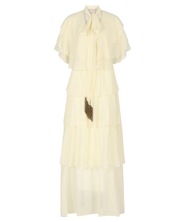 Machka Dotted Print Layered Dress Off White