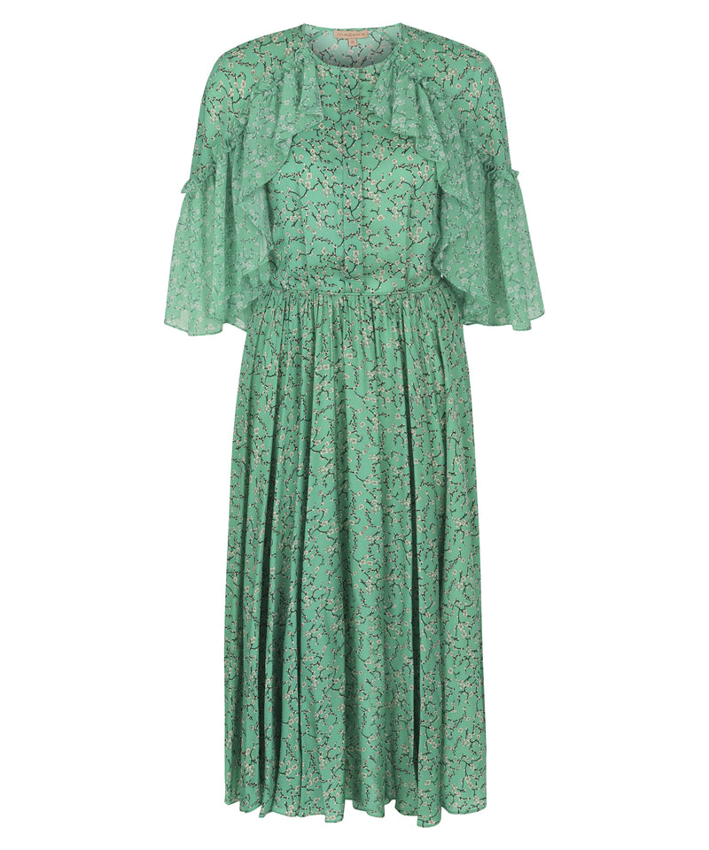 Machka Printed Ruffle Detail Maxi Dress Emerald Green