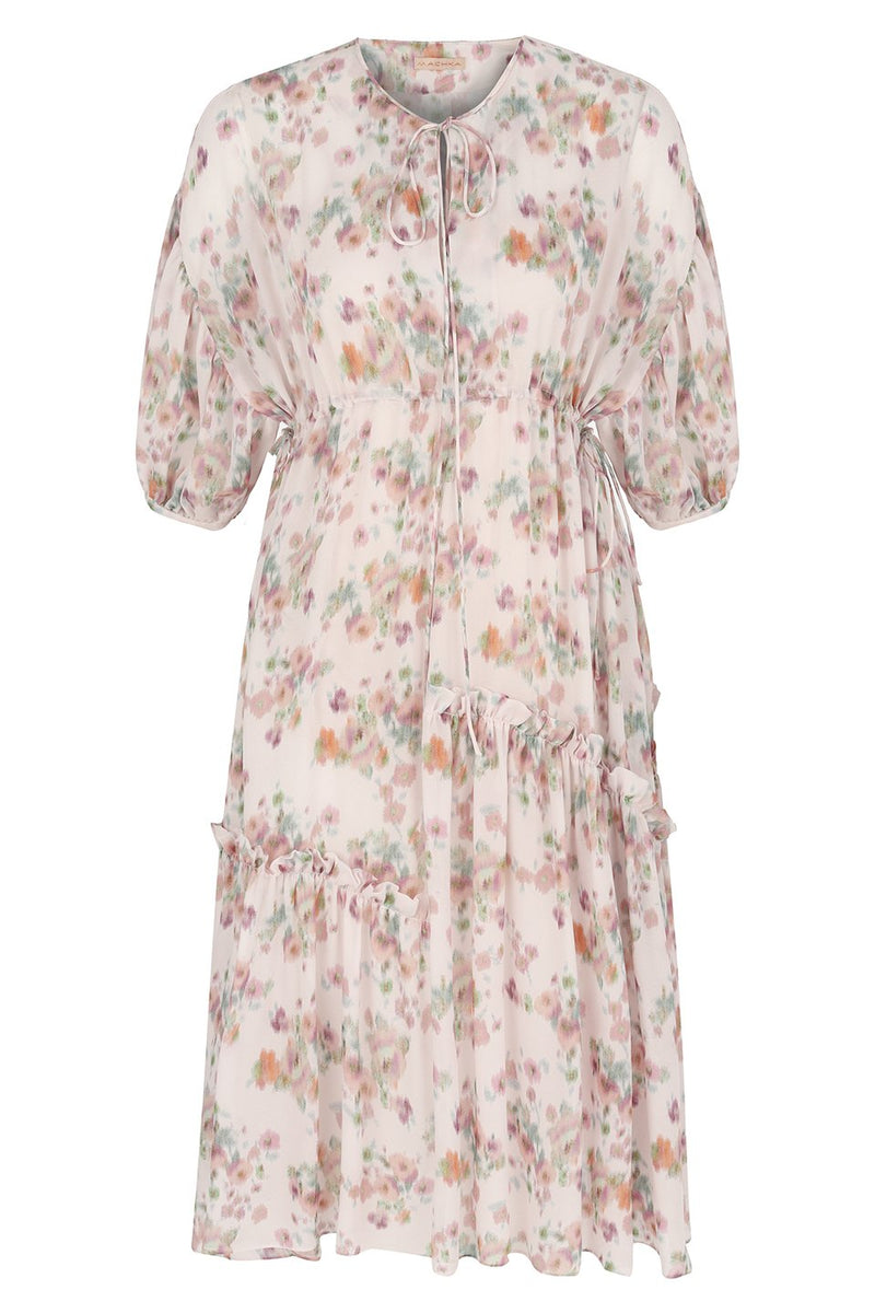 Machka Floral Print Frill Detail Dress Pink