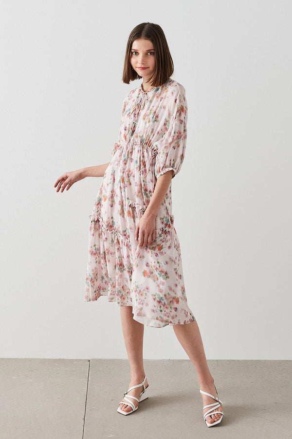 Machka Floral Print Frill Detail Dress Pink