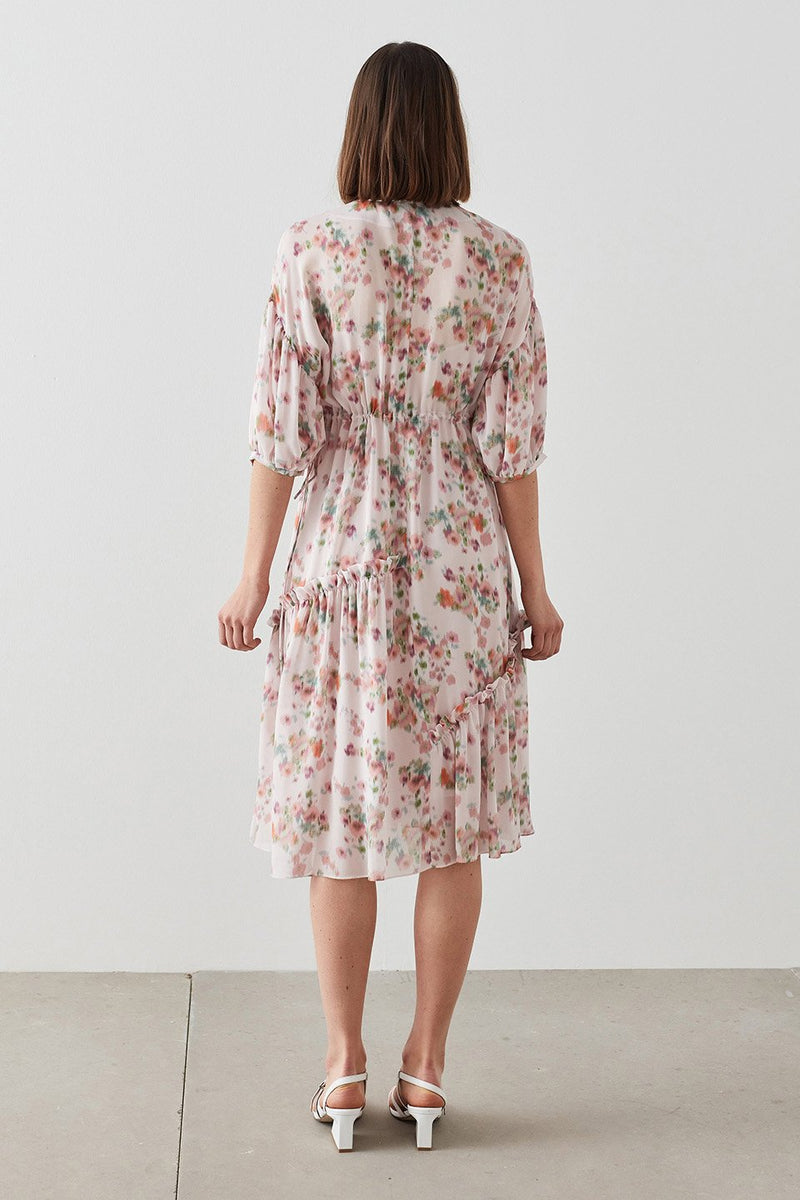 Machka Floral Print Frill Detail Dress Pink
