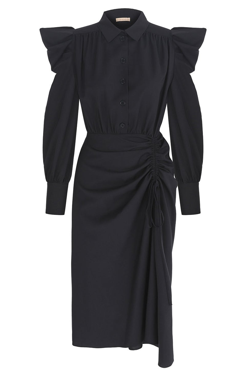 Machka Asymmetrical Detail Dress Navy