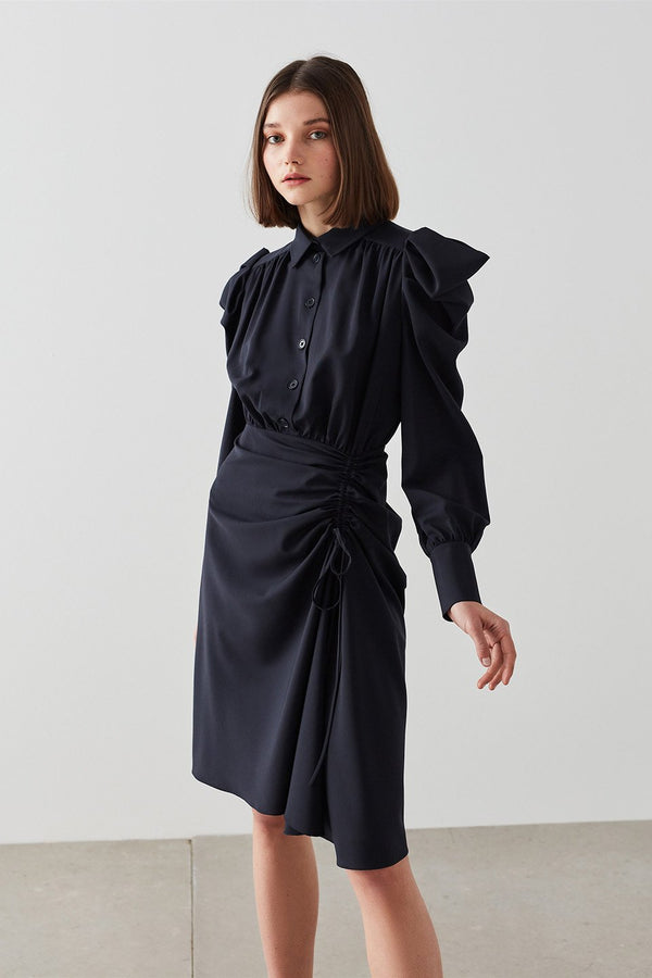 Machka Asymmetrical Detail Dress Navy