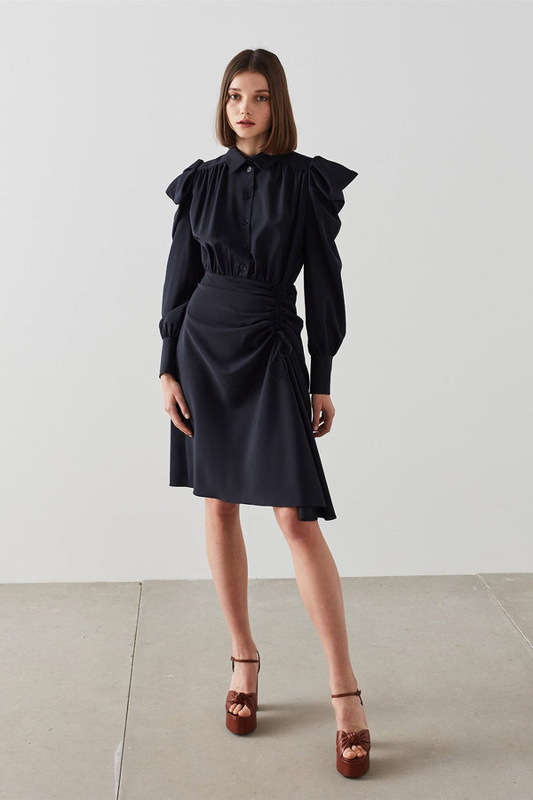 Machka Asymmetrical Detail Dress Navy
