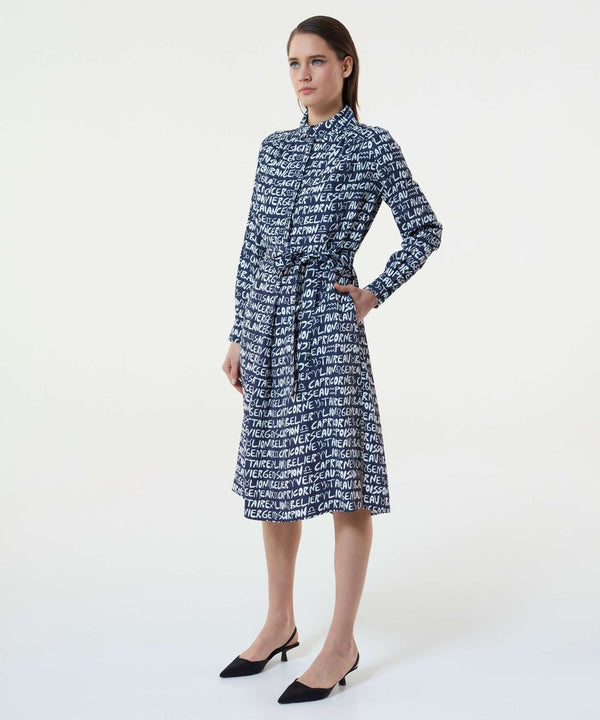 Machka Text Print Shirt Dress Navy