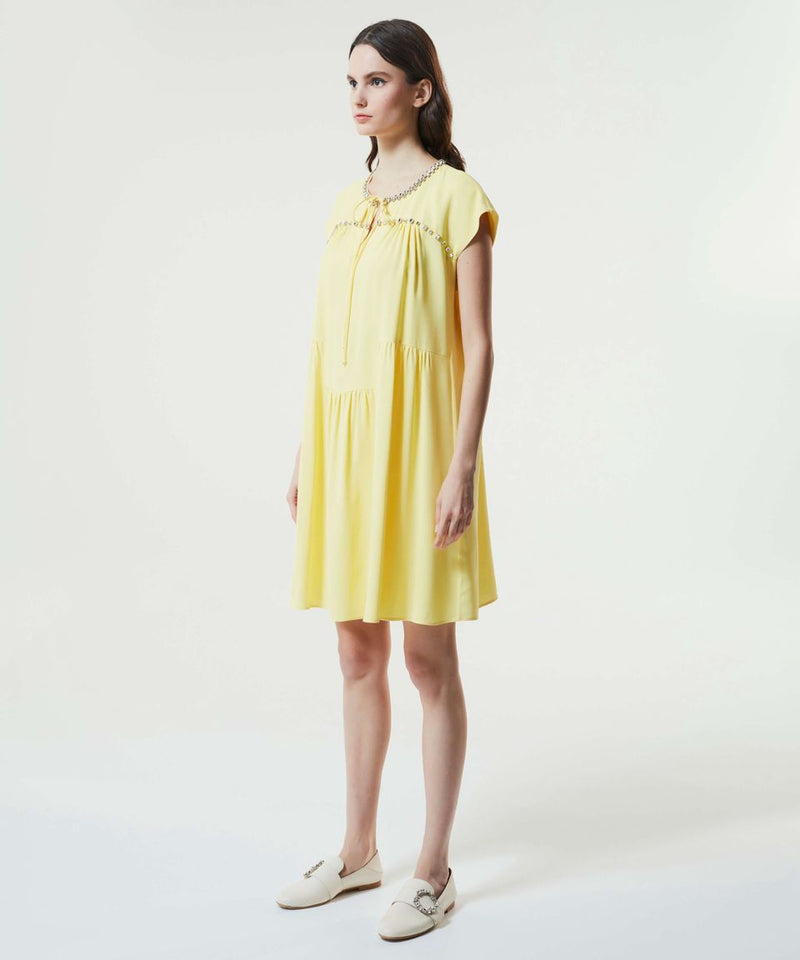 Machka Jewel Neck Short Dress Yellow