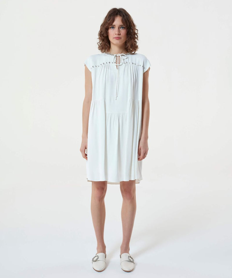 Machka Jewel Neck Short Dress Off White